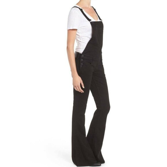 NWT True Religion Karlie in Jet Black Denim Overall Flare Jeans 25 x 34 $279 - Picture 2 of 12